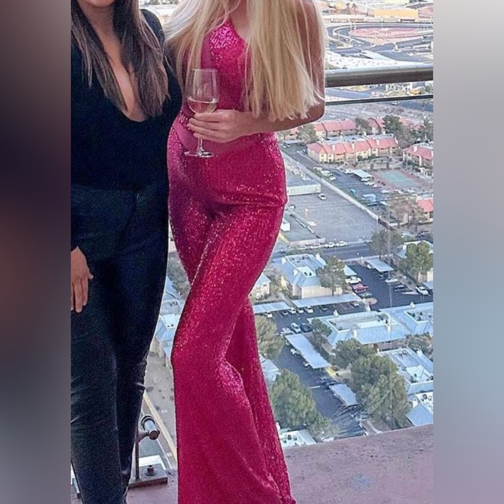 Fashion Nova Hot Pink Sequin Jumpsuit - Size M - Worn Once